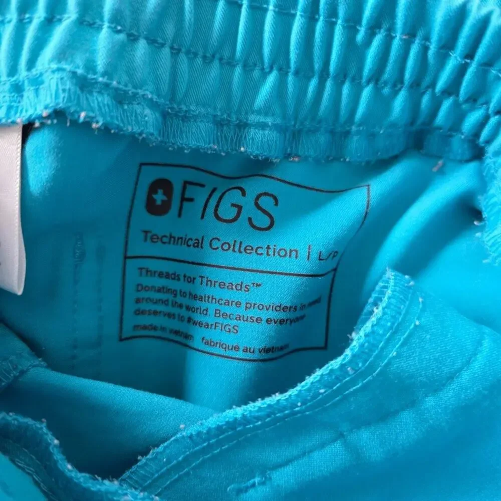 FIGS Yola Skinny Scrub Pants Large Teal Blue 11-Pocket Yoga Waist Straight Leg